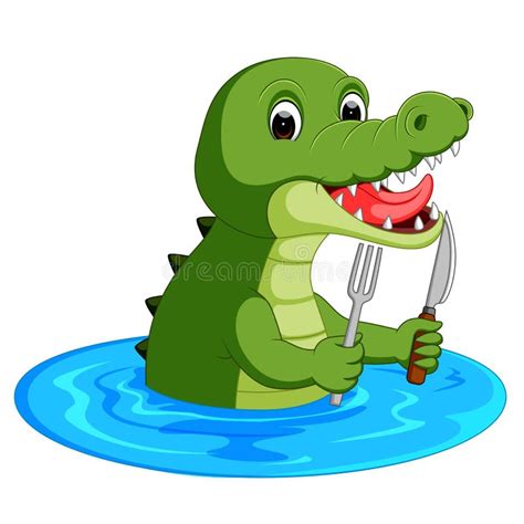 Cartoon Crocodile Preparing To Eat Stock Vector Illustration Of Gator