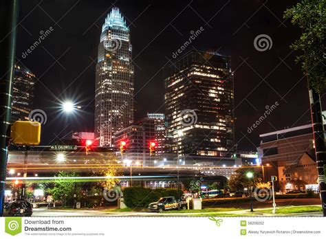 Downtown Charlotte At Night In The Summer Editorial Photography Image