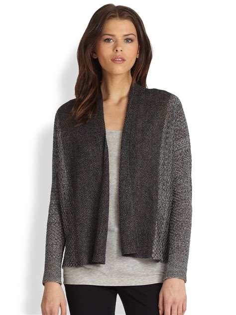 Eileen Fisher Twotone Linen Openfront Cardigan In Gray Ash Lyst