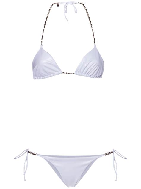 Attico Triangle Beaded String Bikini Set In White Modesens