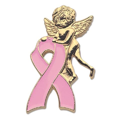 Pink Breast Cancer Awareness Ribbon With Angel Lapel Pin