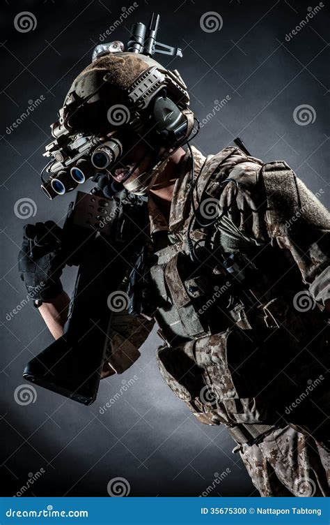 Soldier Man Hold Machine Gun Style Fashion Stock Photo Image Of