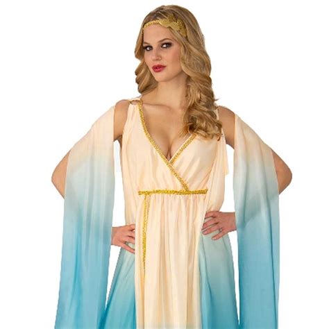 Athena Greek Goddess Costume Womens Roman Toga Cream Blue Ombre Dress Headband Ebay