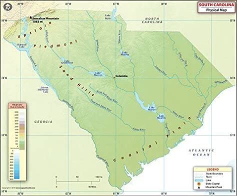 South Carolina Physical Map Laminated 36 W X 2971h Amazonca