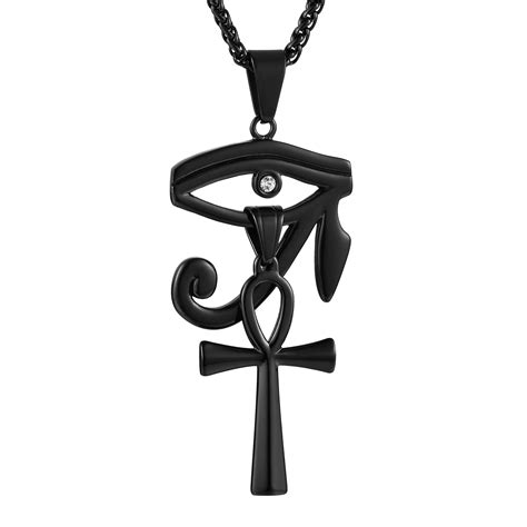Hzman Gold Stainless Steel Eye Of Horus Egypt And Coptic Ankh Cross Religious Pendant Necklace