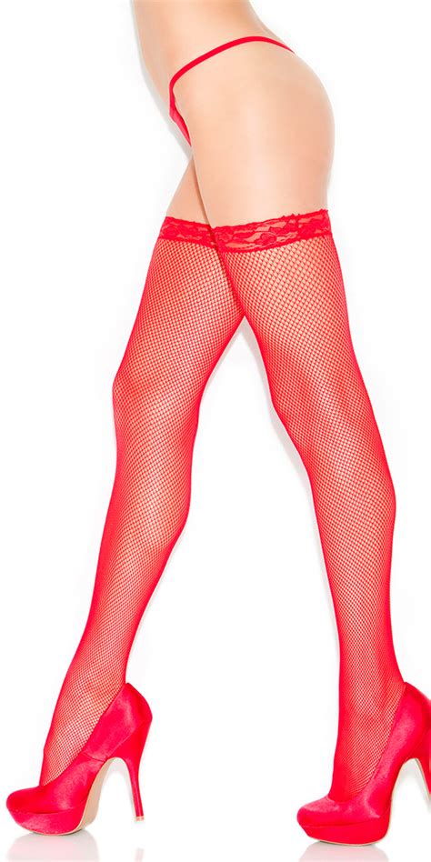 Red Fishnet Thigh Highs Sexy Womens Hosiery Stockings Tights