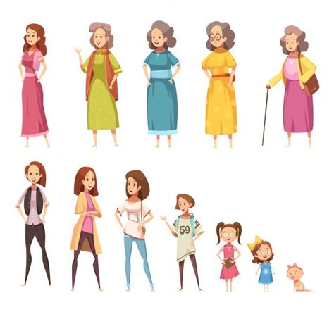 Free Vector Women Generation Flat Colored Icons Set Of All Age