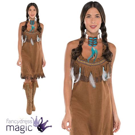 Ladies Native American Indian Squaw Pocahontas Size 10 12 Fancy Dress Costume Ebay