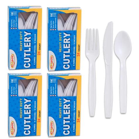 96 Disposable Cutlery Plastic Forks Knives Spoons Picnic Catering Party