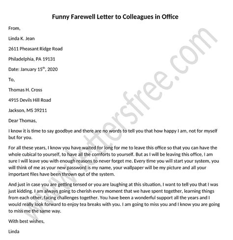 Send your farewell letter a day or two before you leave to give yourself and your coworkers enough time to say goodbye. Funny Retirement Letter To Coworkers For Your Needs ...