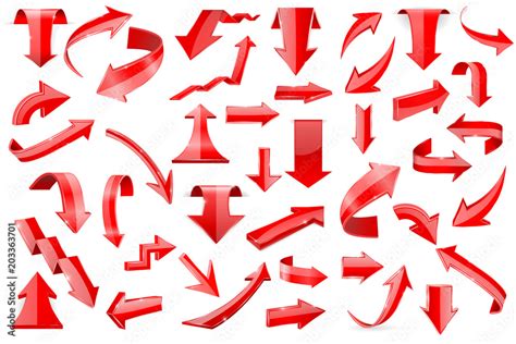 Red Arrows Set Of Shiny 3d Icons Isolated On White Background Stock