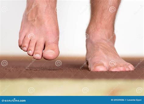 Healthy Male Feet Stepping Stock Photo Image Of Bare 69559086