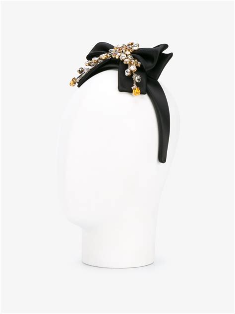 Dolce And Gabbana Crystal Embellished Bow Headband Browns