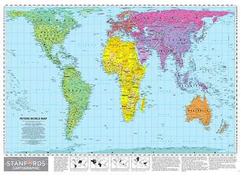 World Peters Projection Political Wall Map Encapsulated Stanfords