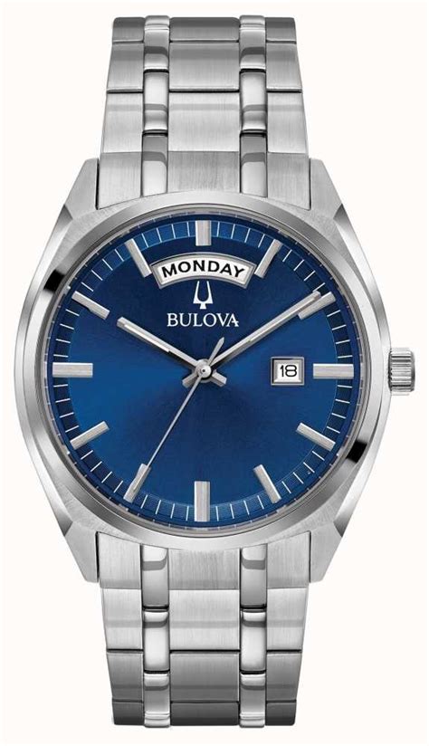 Bulova Mens Classic Stainless Steel Bracelet Blue Dial 96c125 First