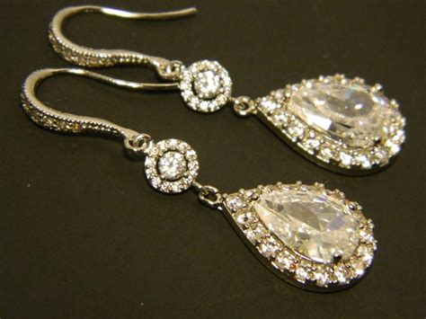 Cubic Zirconia Chandelier Earrings Crystal Bridal Earrings Wedding Cz