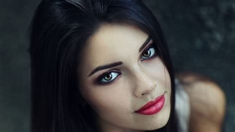 brunette lipstick airbrushed face dark hair women green eyes model hd wallpaper rare