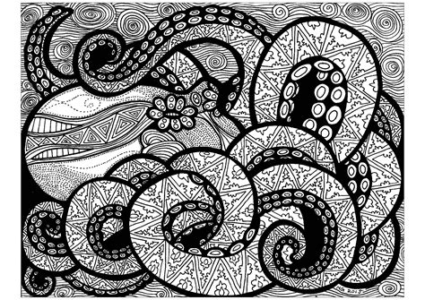 Sea animal adult coloring pages free 11 p octopus. Lines of the octopus - Zentangle Adult Coloring Pages