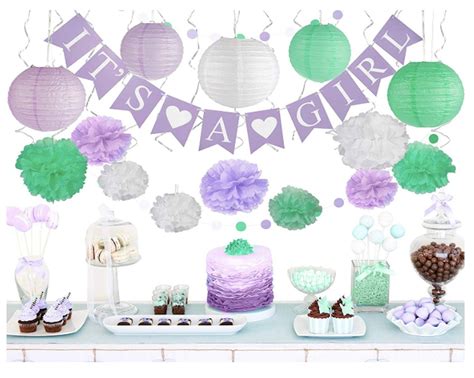 Purple Baby Shower Decorations Lavender Lilac Mint Green Teal White It