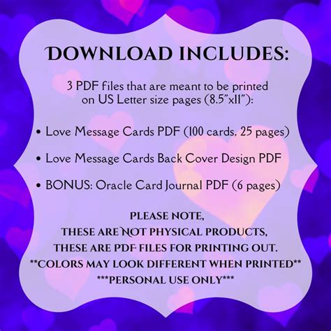 printable love message cards large love oracle card deck etsy
