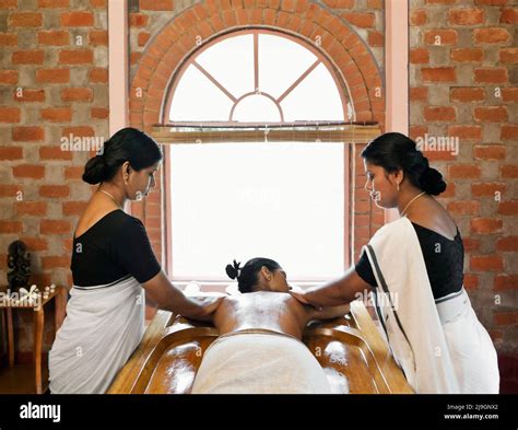 Woman Receiving Abhyanga Ayurvedic Massage Kairali Ayurvedic Health Resort Palakkad Kerala