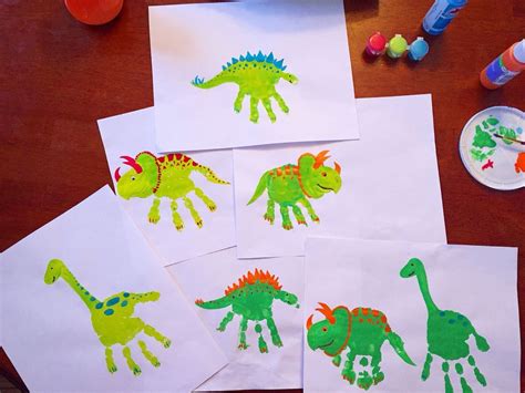 Dinosaur Handprints Handprint Crafts Preschool Crafts Crafts