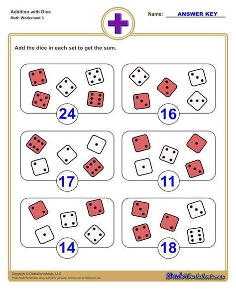 Dice Addition Worksheets