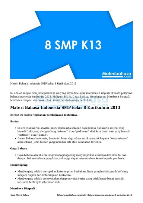 Materi Bahasa Indonesia Smp Kelas 8 Kurikulum 2013