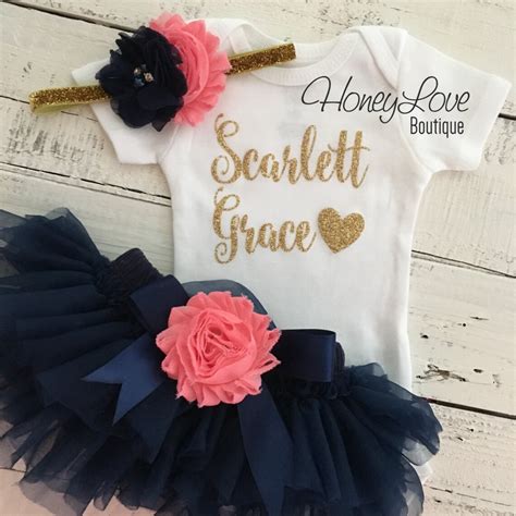 Personalized Gold Glitter Bodysuit Navy Blue And Coral Pink Etsy