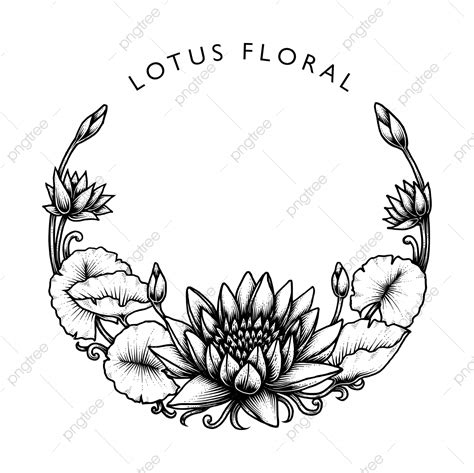 Lotus Floral Round Frame Hand Drawn Illustration Isolated Vector Rat
