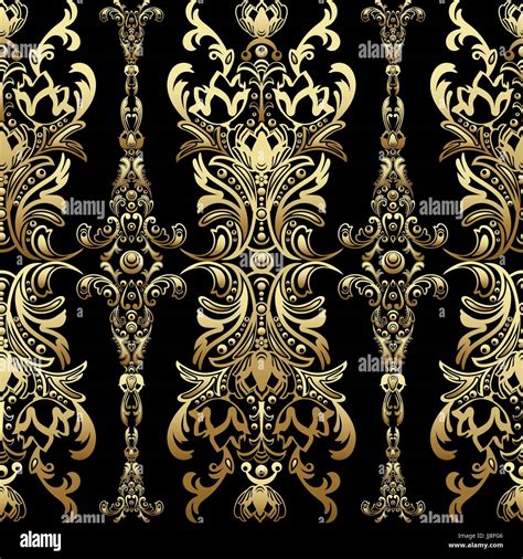 Gold Damask Floral Seamless Pattern With Arabesque Oriental Ornament