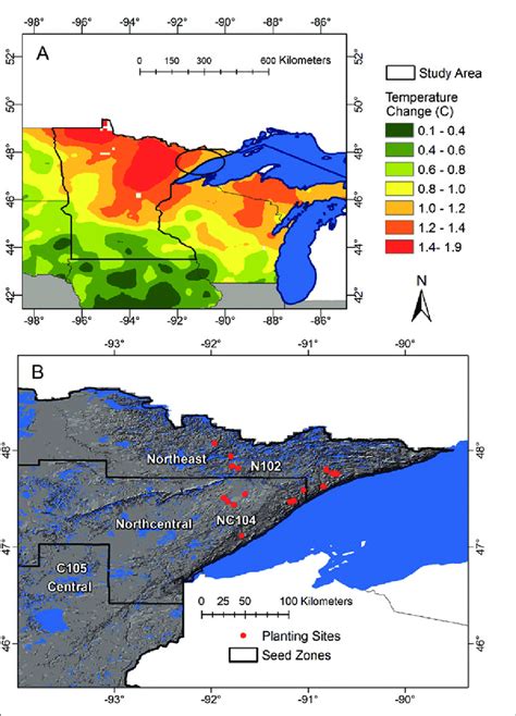A Map Of The Upper Great Lakes Region Showing Average Temperature