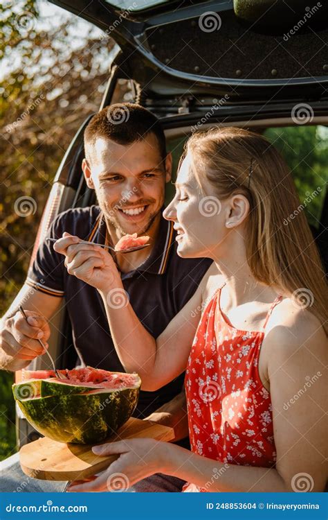 Local Travel Romantic Picnic Date Ideas Couple In Love On Summer Picnic With Watermelon In Car