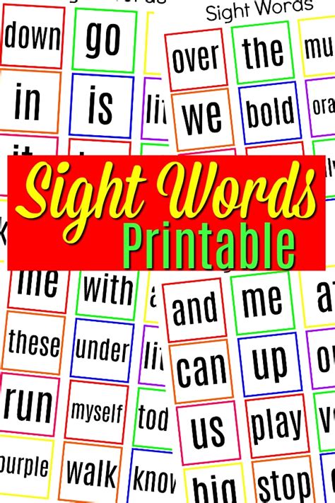 Common Sight Words Printable - Kindergarten to Grade One — Thrifty Mommas Tips