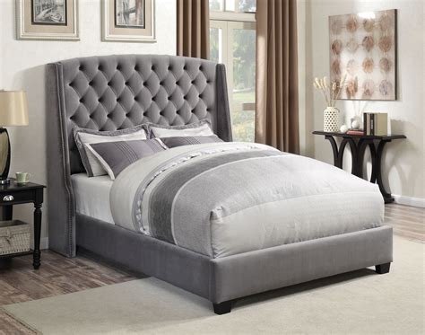 Pissarro Grey Velvet King Platform Bed From Coaster Coleman Furniture
