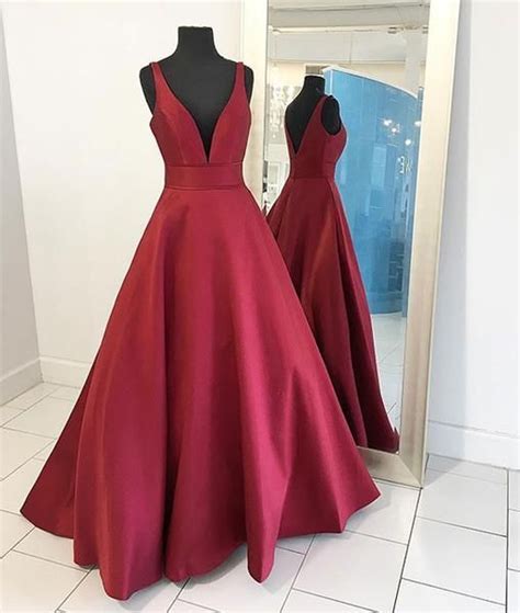 a line wine red prom dress sexy deep v neckline evening dress · sancta sophia · online store