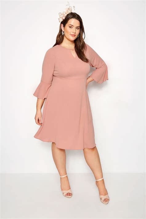 Plus Size Yours London Dusky Pink Dress With Fluted Sleeves Sizes 16 To 32 Plus Size