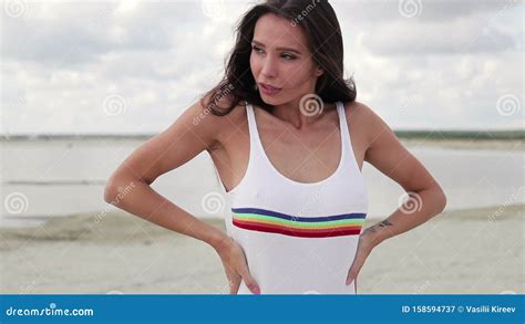 Sensual Woman In White Bikini Standing And Enjoying Sunshine Stock Video Video Of Romantic
