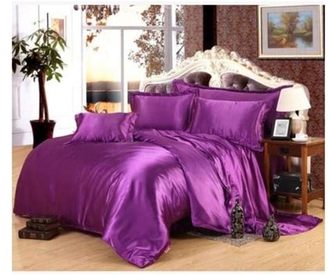Purple Luxury Silk Satin Bedding Sets Sheets Super King Size Queen Full