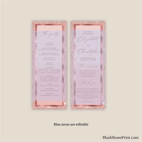 Cloe Editable Wedding Ceremony Program Rose Gold Glitter Template By