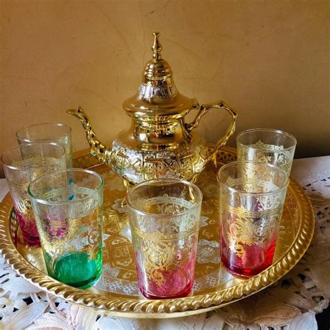 Moroccan Handmade Tea Set Teapot Tray And Tea Glasses Etsy