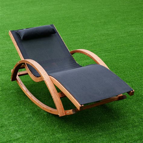 Goplus Outdoor Rocking Lounge Chair Larch Wood Beach Yard Patio Lounger