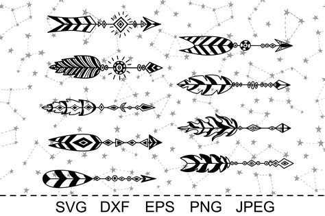 Set Of Arrows With Feathers Boho Style Svg Cut Files Dxf 573263