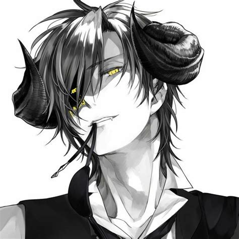 An Anime Character With Black Hair And Horns On His Head Looking To