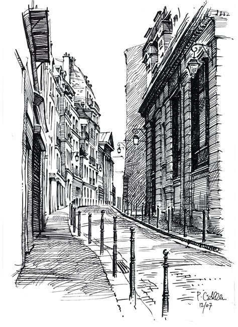 Rue De La Lune Paris Pen And Ink Drawing Architecture Drawing