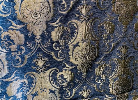 New Lady Emile Designer Damask Burnout Chenille Velvet Fabric Blue