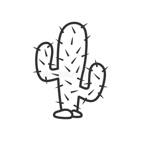 Desert Cactus Outline Flat Icon On White Stock Vector Illustration Of