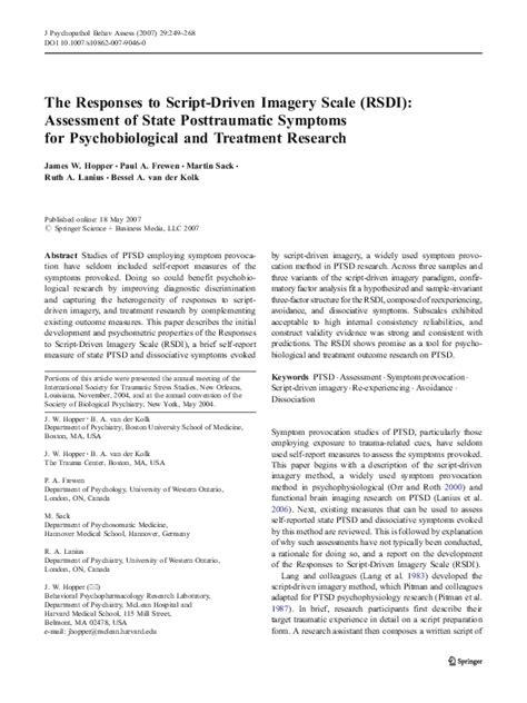 Pdf The Responses To Script Driven Imagery Scale Rsdi Assessment Of State Posttraumatic