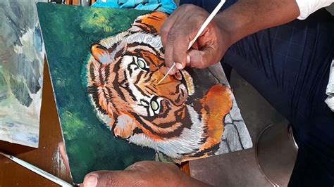 Oil Painting Of Tiger Tiger Painting Fur Of Tiger Youtube
