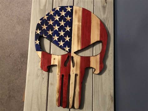 Rustic American Punisher Wood Crafts Punisher Skull Punisher
